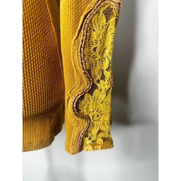 Y2K Free People Mustard Yellow Synergy Thermal Crochet Cuff Lace Knit XS - Picture 6 of 13